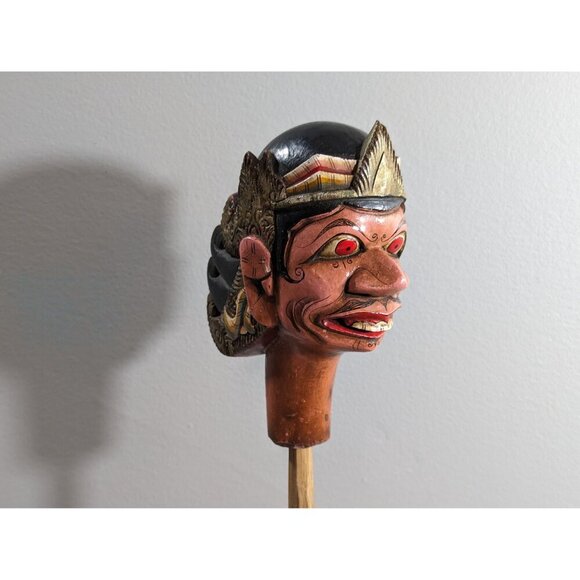 Vintage Wayang Golek puppet HEAD ONLY, wood carved creepy doll head, Indonesian - Picture 2 of 9